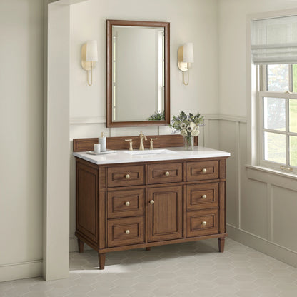 Lorelai 48" Single Vanity, Mid-Century Walnut w/ 3 CM White Zeus Silestone Top, view 5