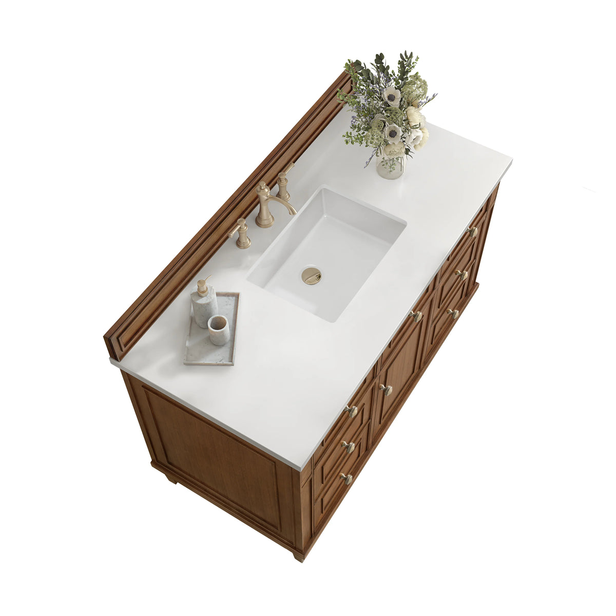 Lorelai 48" Single Vanity, Mid-Century Walnut w/ 3 CM White Zeus Silestone Top, view 8