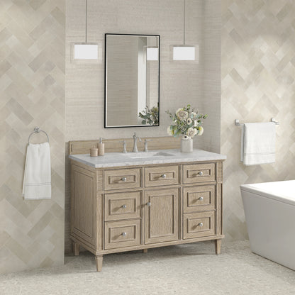 Lorelai 48" Single Vanity, Whitewashed Oak w/ 3 CM Eternal Jasmine Pearl Silestone Top, view 4
