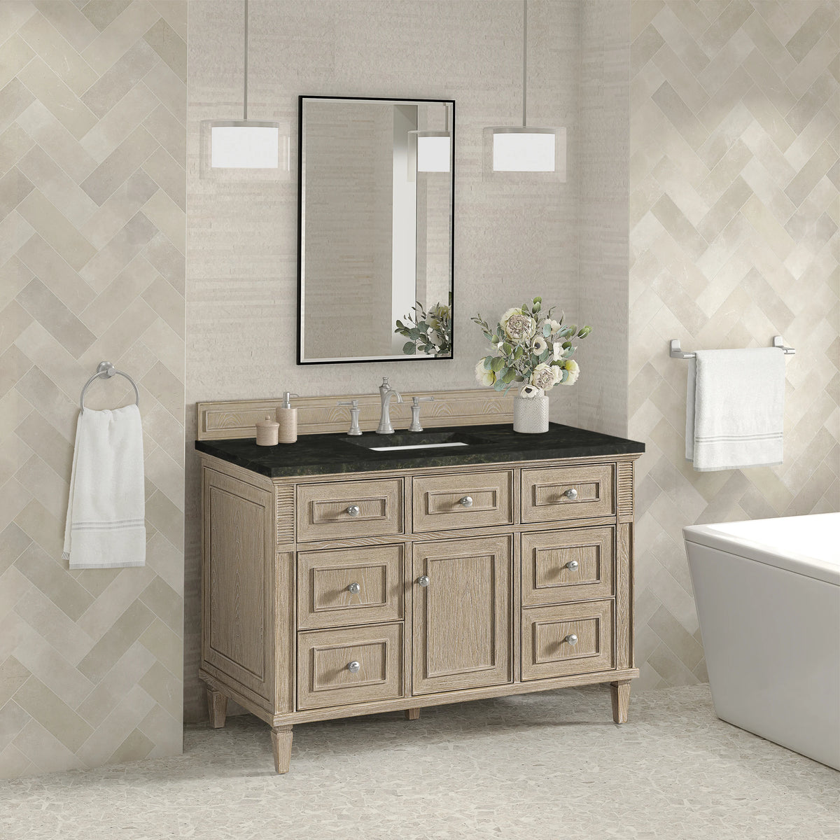 Lorelai 48" Single Vanity, Whitewashed Oak, w/ 3 CM Phantome Eclos Top, view 4