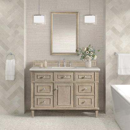 Lorelai 48" Single Vanity, Whitewashed Oak, w/ 3 CM Siberian Silestone Top, view 3