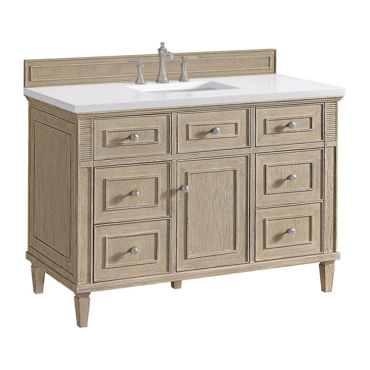 Lorelai 48" Single Vanity, Whitewashed Oak w/ 3 CM White Zeus Silestone Top, view 12
