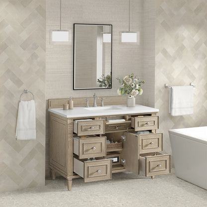 Lorelai 48" Single Vanity, Whitewashed Oak w/ 3 CM White Zeus Silestone Top, view 5