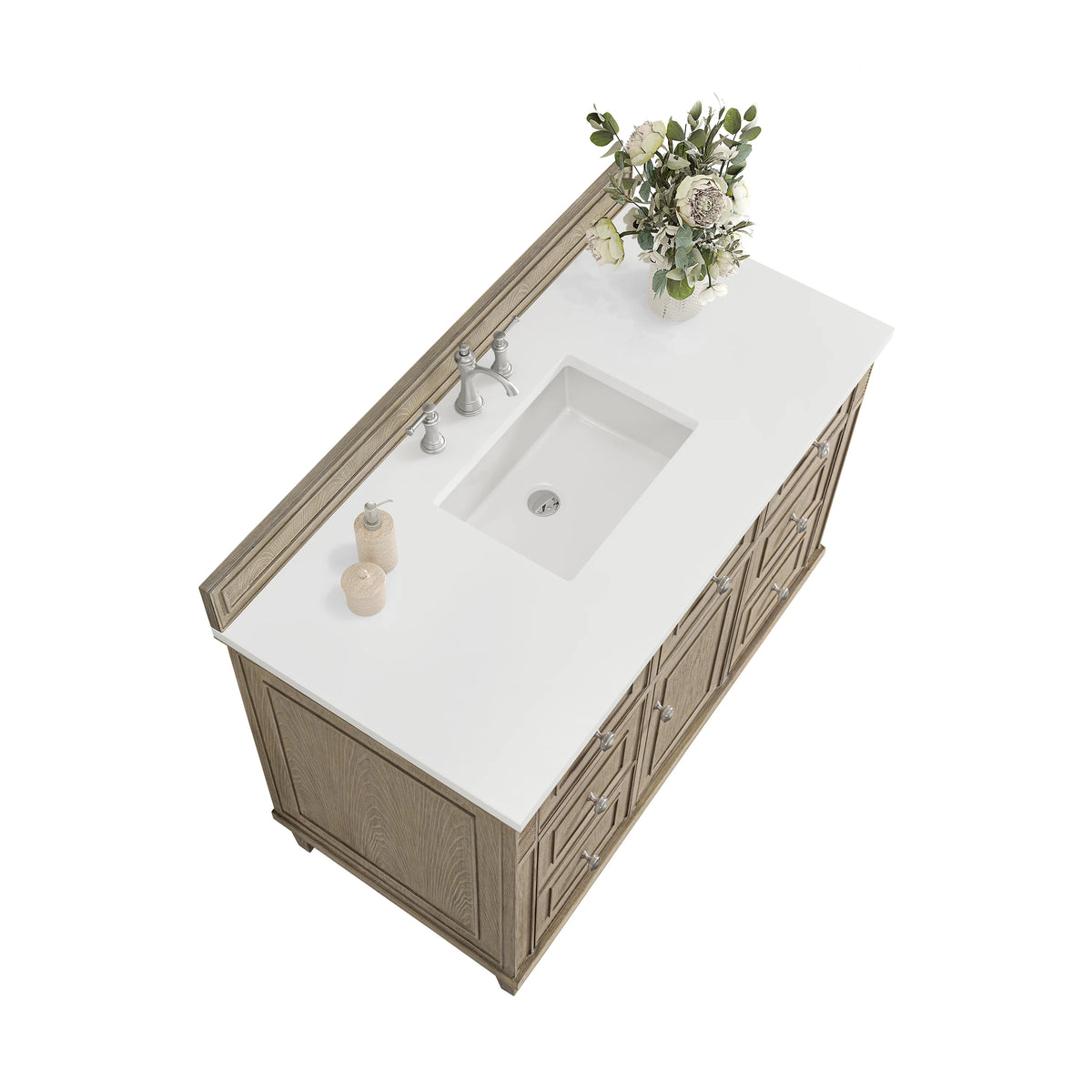 Lorelai 48" Single Vanity, Whitewashed Oak w/ 3 CM White Zeus Silestone Top, view 7