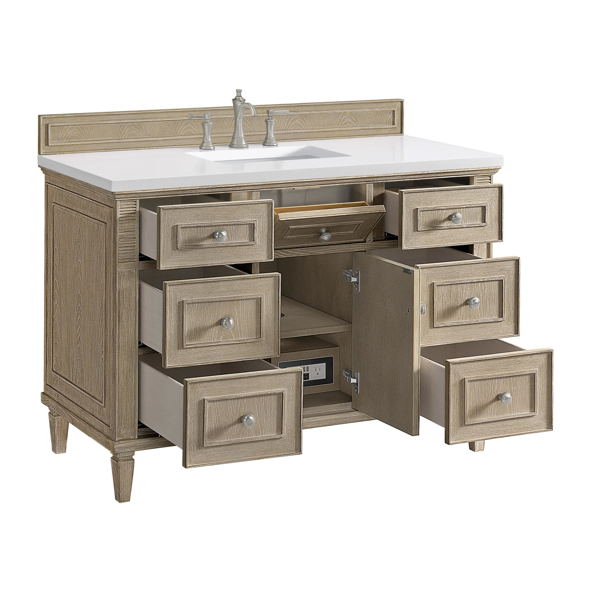 Lorelai 48" Single Vanity, Whitewashed Oak w/ 3 CM White Zeus Silestone Top, view 9
