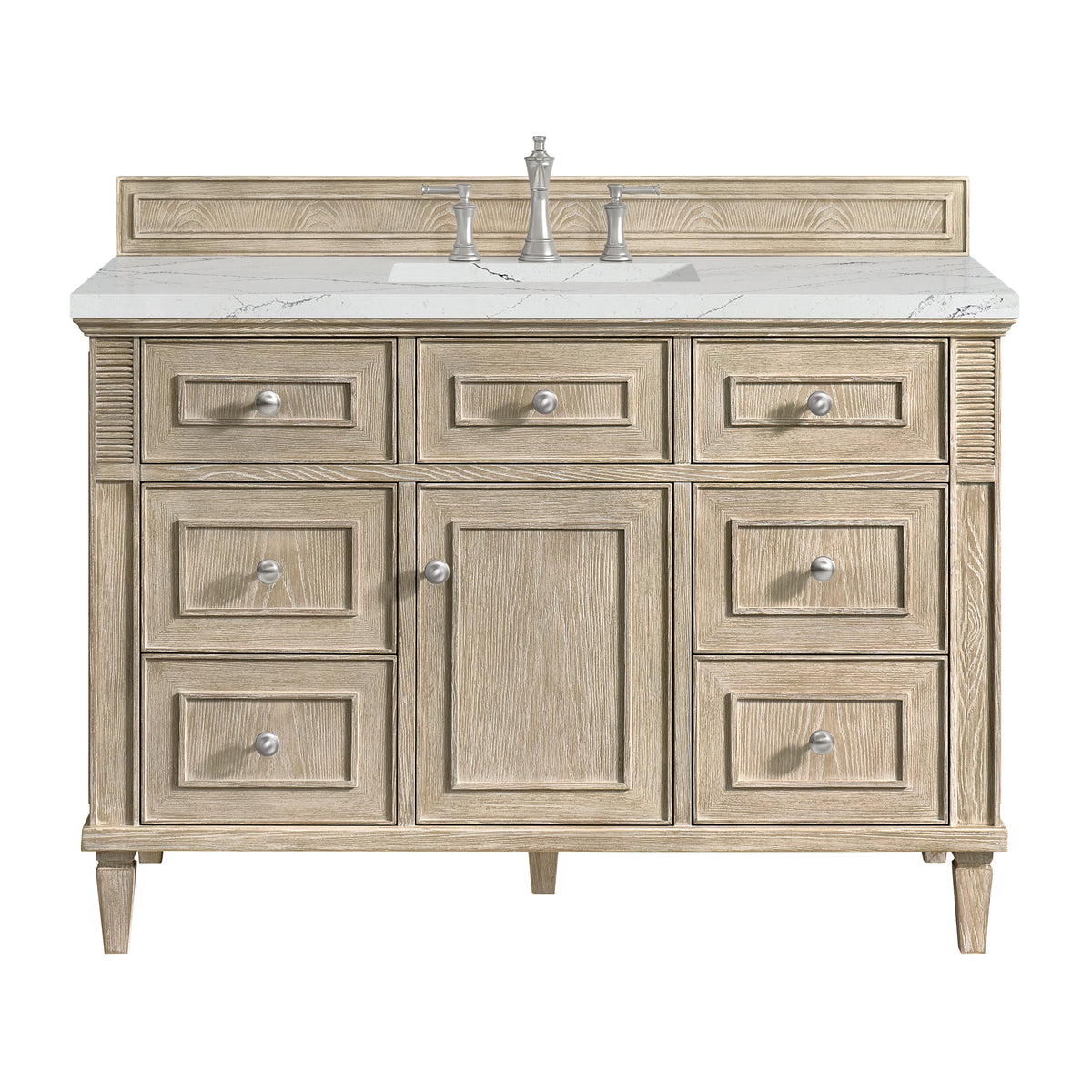 Lorelai 48" Single Vanity, Whitewashed Oak w/ 3 CM Ethereal Noctis Silestone Top w/FreePower Wireless Charger