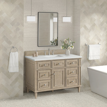 Lorelai 48" Single Vanity, Whitewashed Oak w/ 3 CM Ethereal Noctis Silestone Top w/FreePower Wireless Charger, view 7