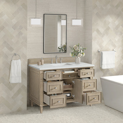 Lorelai 48" Single Vanity, Whitewashed Oak w/ 3 CM Ethereal Noctis Silestone Top w/FreePower Wireless Charger, view 8