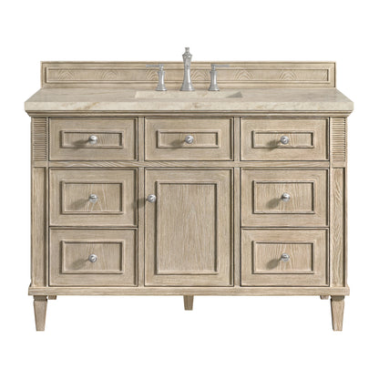 Lorelai 48" Single Vanity, Whitewashed Oak, w/ 3 CM Tajnar Eclos Top w/FreePower Wireless Charger