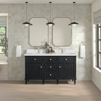 Lorelai 60" Double Vanity, Black Onyx w/ Single Hole 3 CM White Zeus Silestone Top & Backsplash, view 2