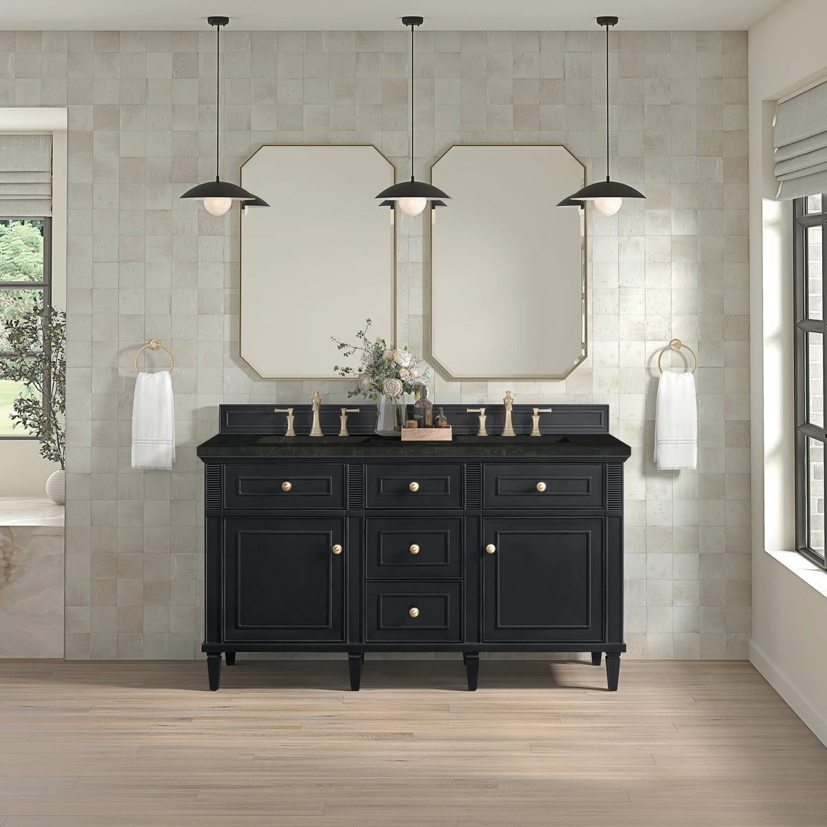 Lorelai 60" Double Vanity, Black Onyx, w/ 3 CM Phantome Eclos Top, view 3
