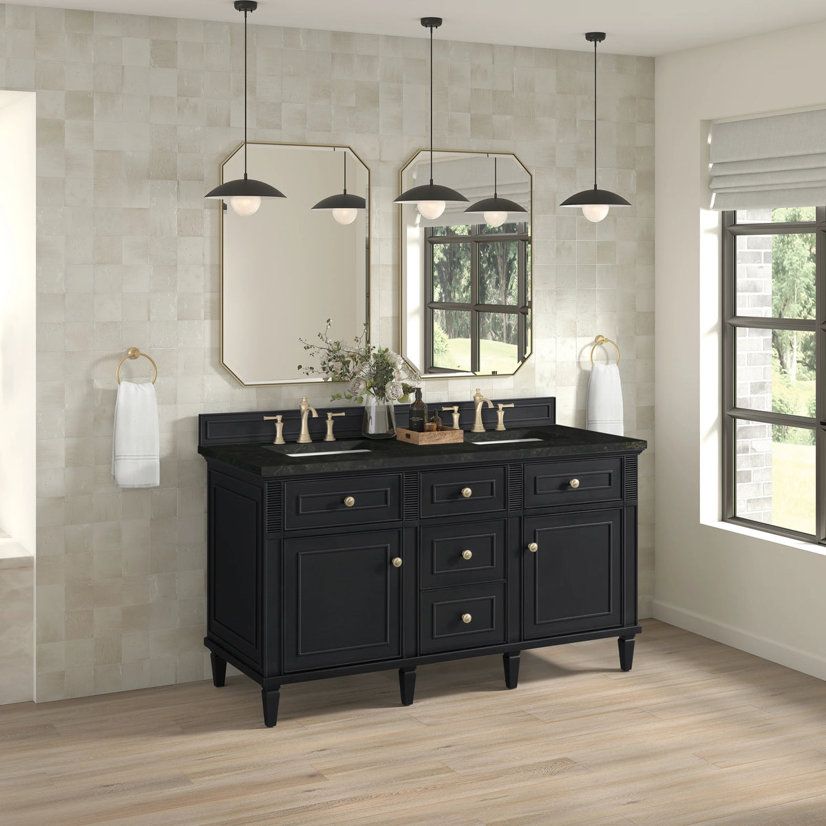 Lorelai 60" Double Vanity, Black Onyx, w/ 3 CM Phantome Eclos Top, view 4