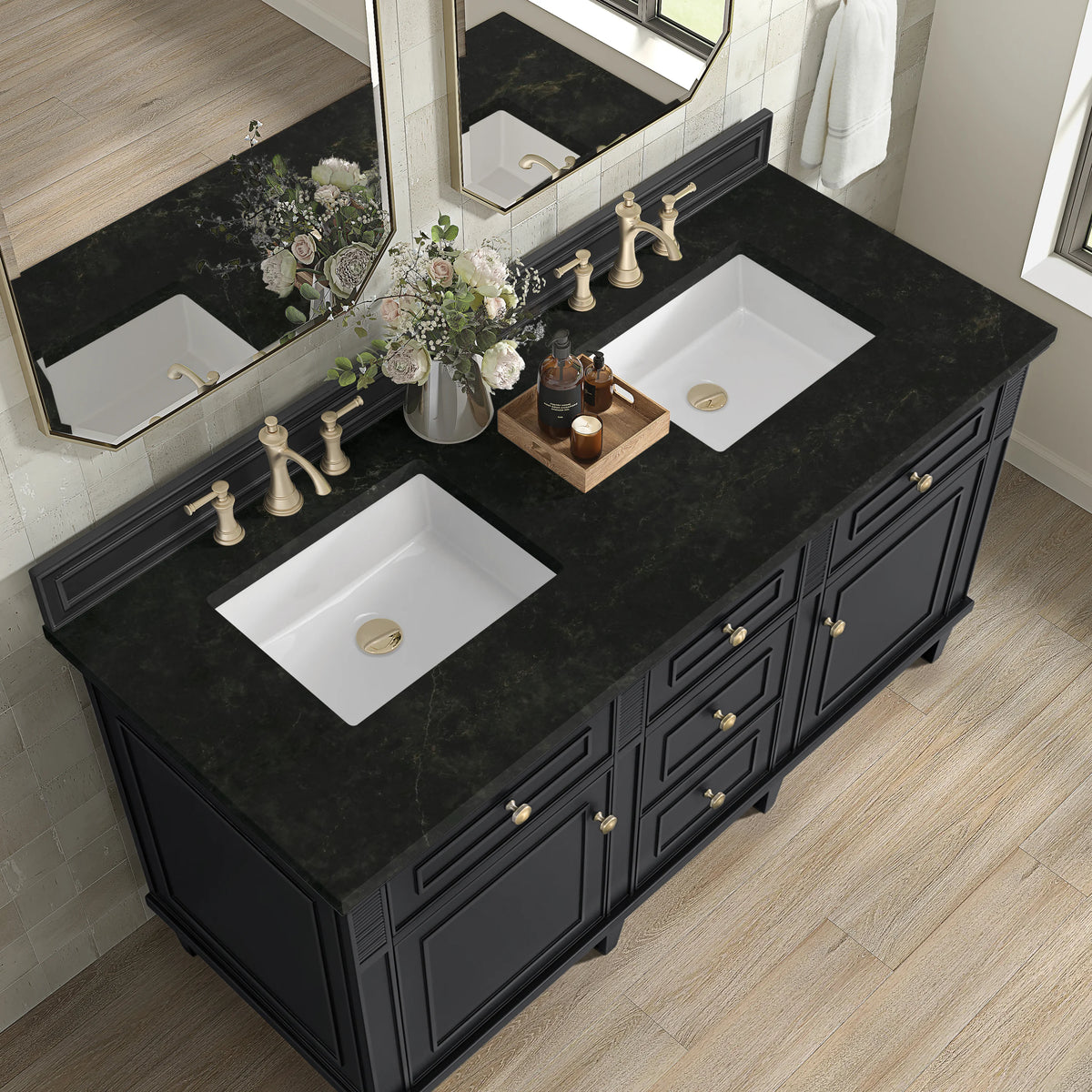 Lorelai 60" Double Vanity, Black Onyx, w/ 3 CM Phantome Eclos Top, view 7