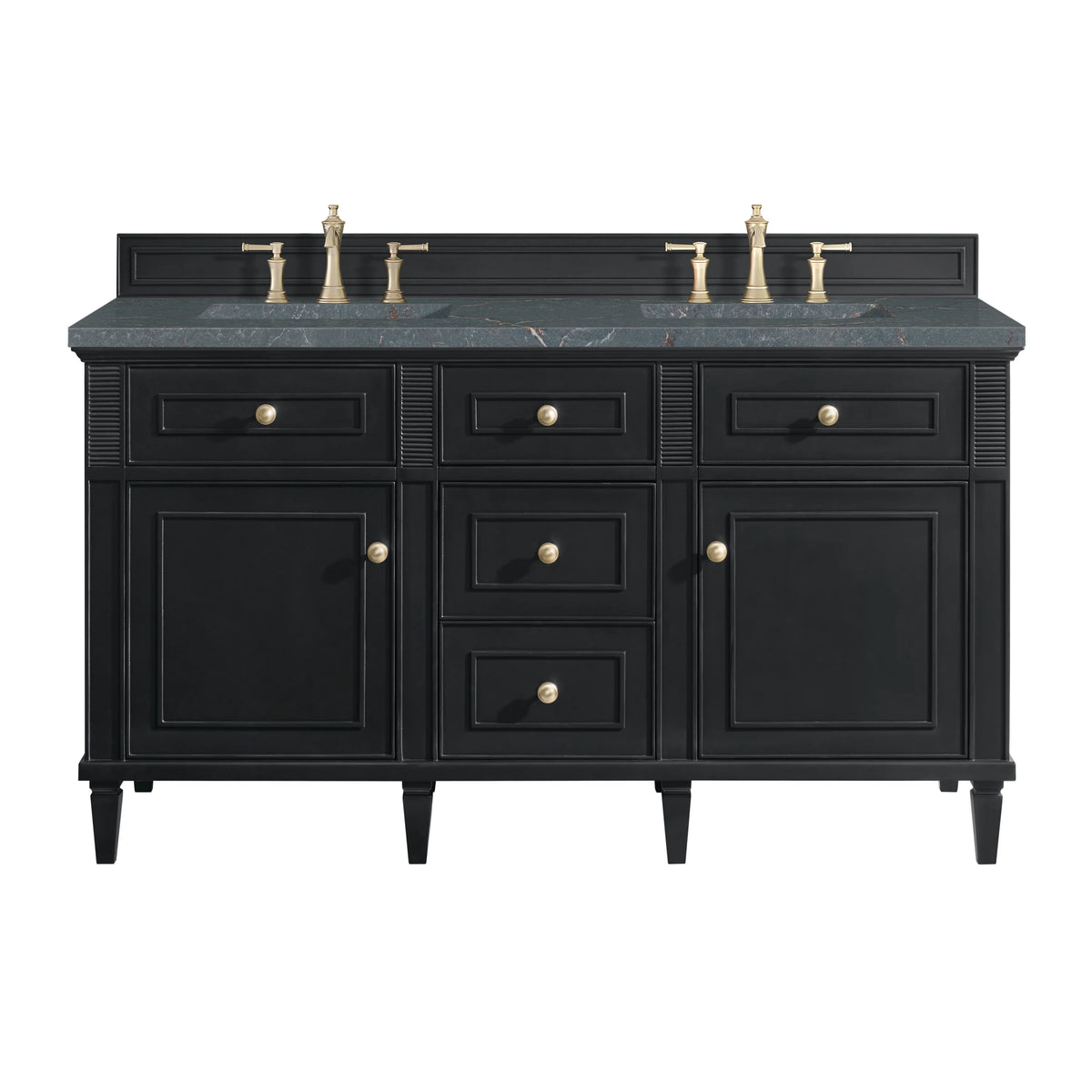 Lorelai 60" Double Vanity, Black Onyx w/ 3 CM Parisien Bleu Silestone Top w/FreePower Wireless Charger