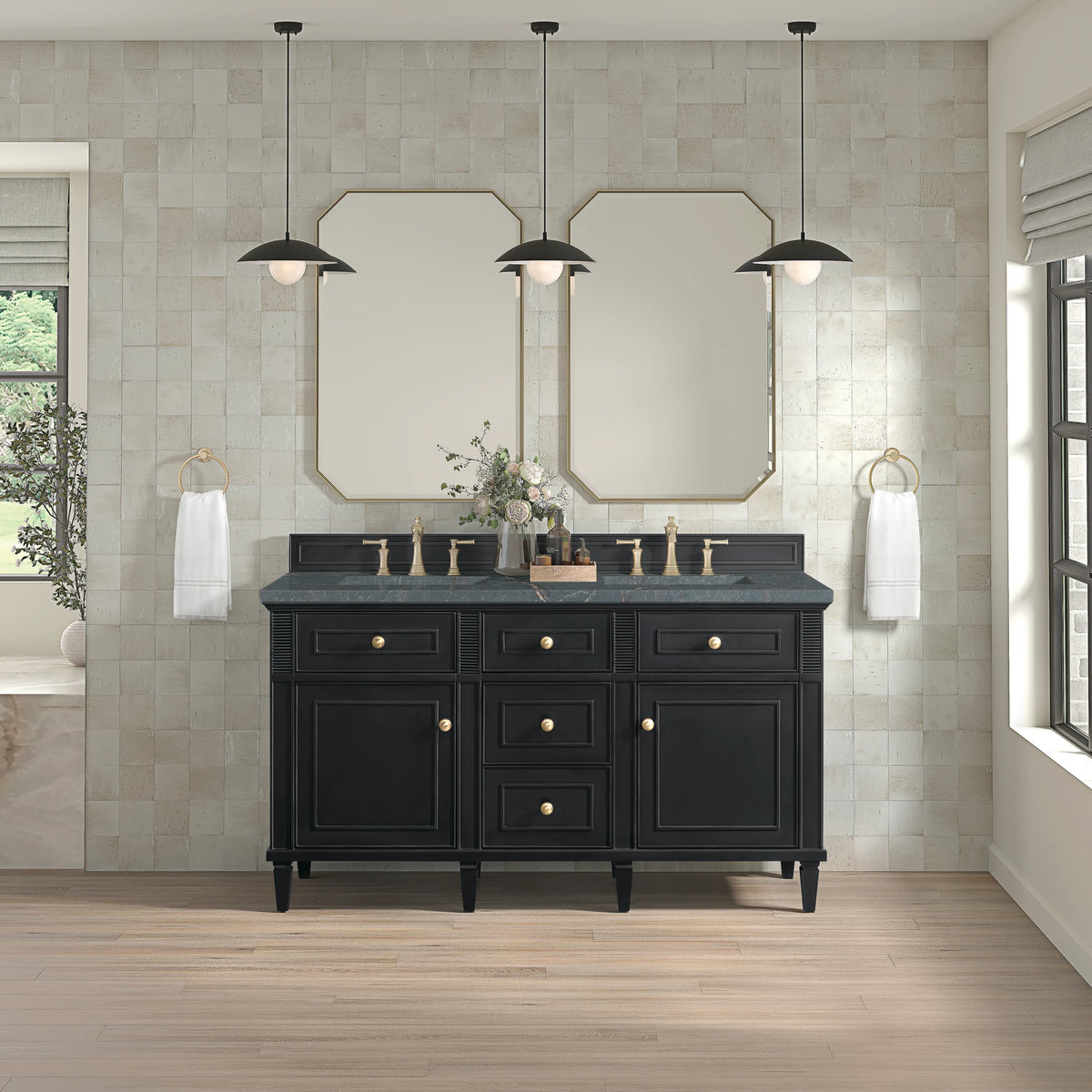 Lorelai 60" Double Vanity, Black Onyx w/ 3 CM Parisien Bleu Silestone Top w/FreePower Wireless Charger, view 6