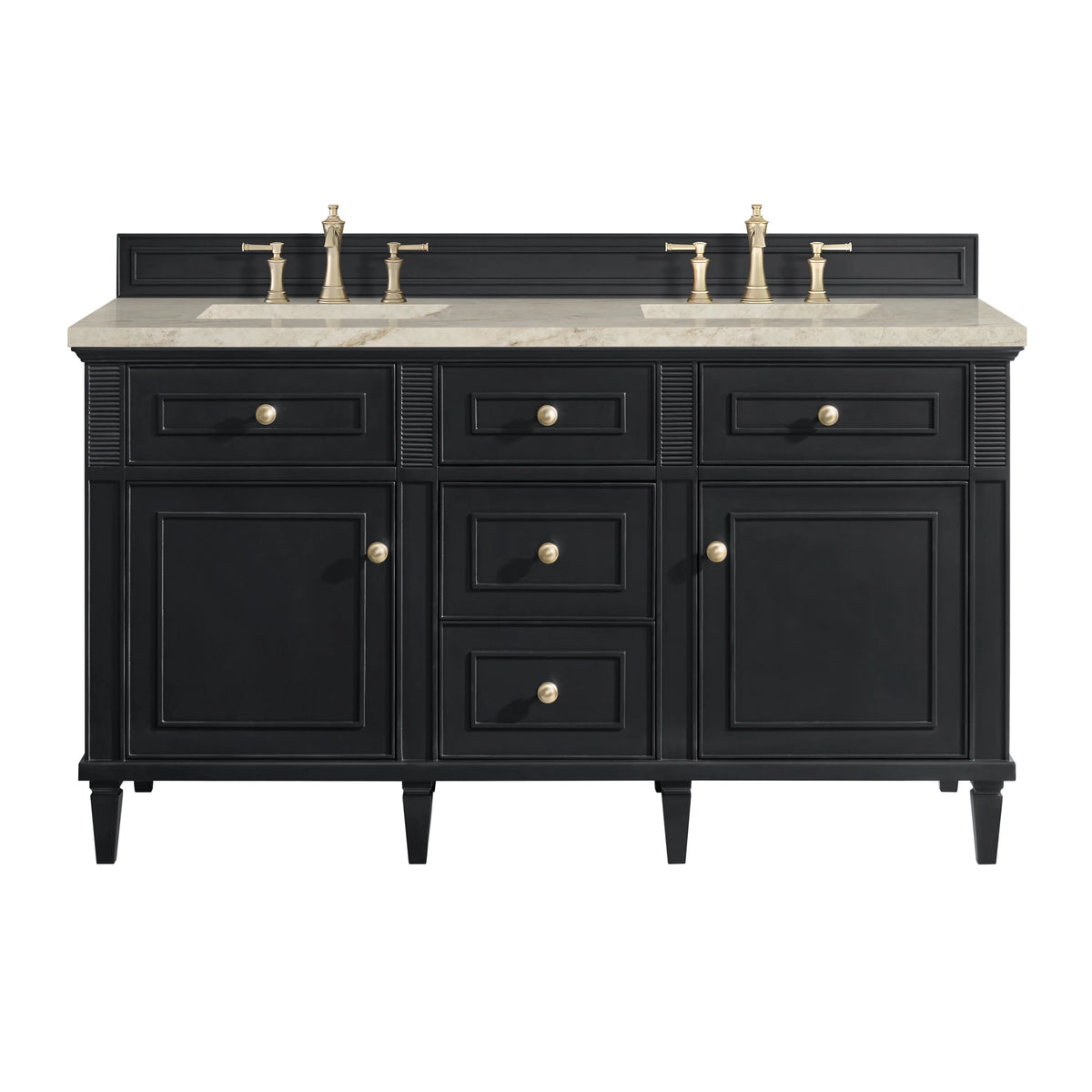 Lorelai 60" Double Vanity, Black Onyx, w/ 3 CM Tajnar Eclos Top w/FreePower Wireless Charger