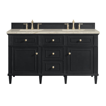Lorelai 60" Double Vanity, Black Onyx, w/ 3 CM Tajnar Eclos Top w/FreePower Wireless Charger