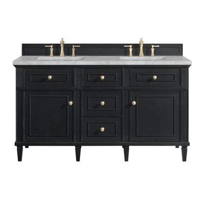 Lorelai 60" Double Vanity, Black Onyx w/ 3 CM Victorian Silver Silestone Top w/FreePower Wireless Charger