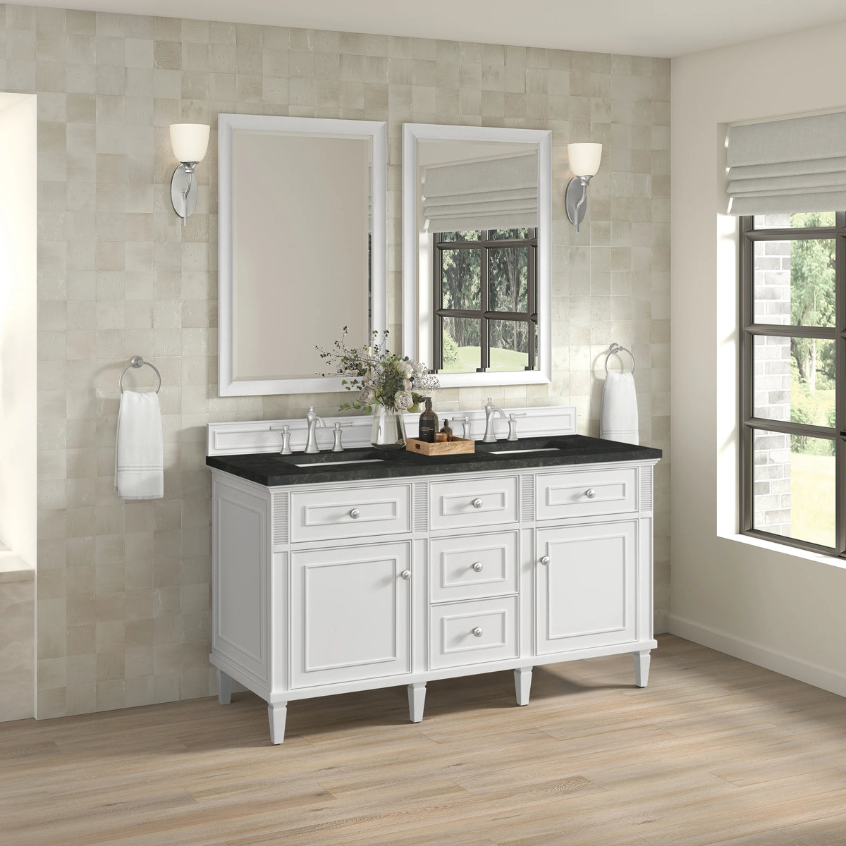 Lorelai 60" Double Vanity, Bright White, w/ 3 CM Phantome Eclos Top, view 5
