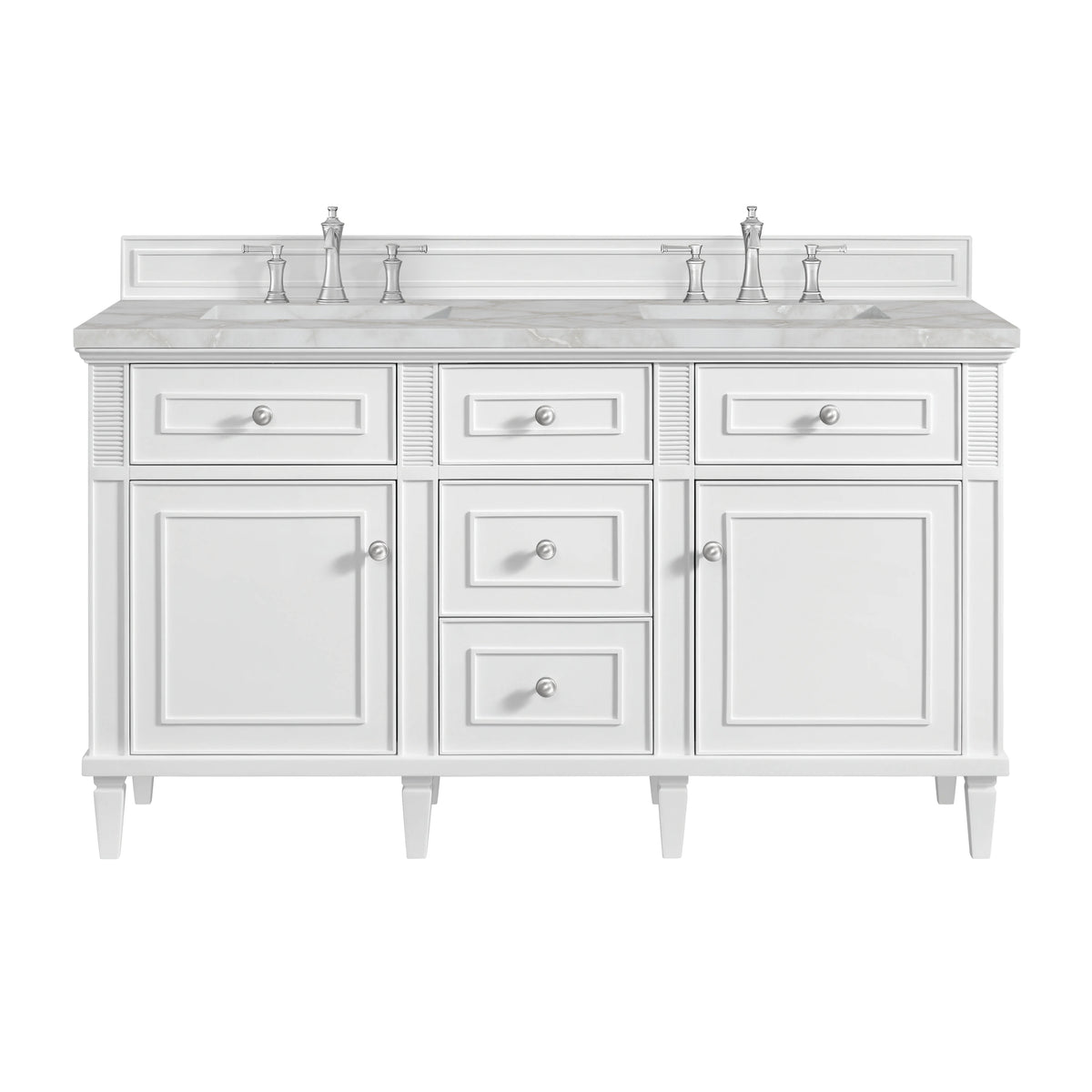 Lorelai 60" Double Vanity, Bright White w/ 3 CM Victorian Silver Silestone Top