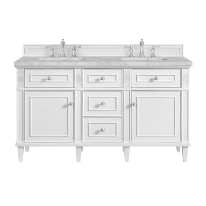 Lorelai 60" Double Vanity, Bright White w/ 3 CM Victorian Silver Silestone Top