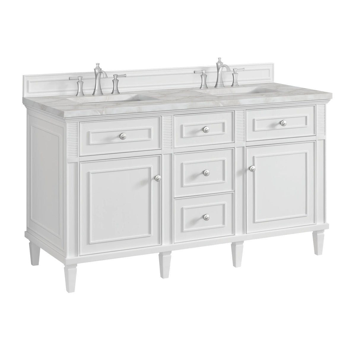 Lorelai 60" Double Vanity, Bright White w/ 3 CM Victorian Silver Silestone Top, view 11