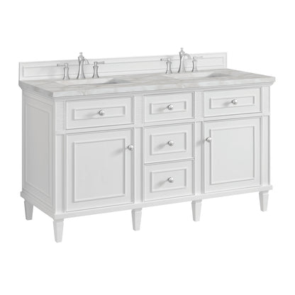 Lorelai 60" Double Vanity, Bright White w/ 3 CM Victorian Silver Silestone Top, view 11