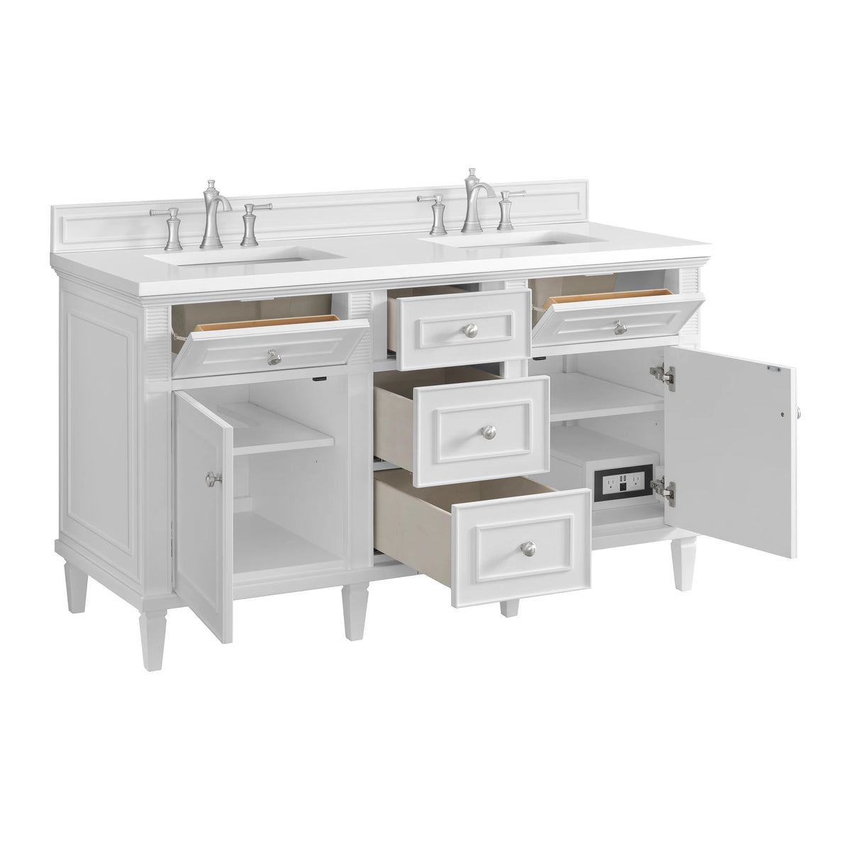 Lorelai 60" Double Vanity, Bright White w/ 3 CM White Zeus Silestone Top, view 10