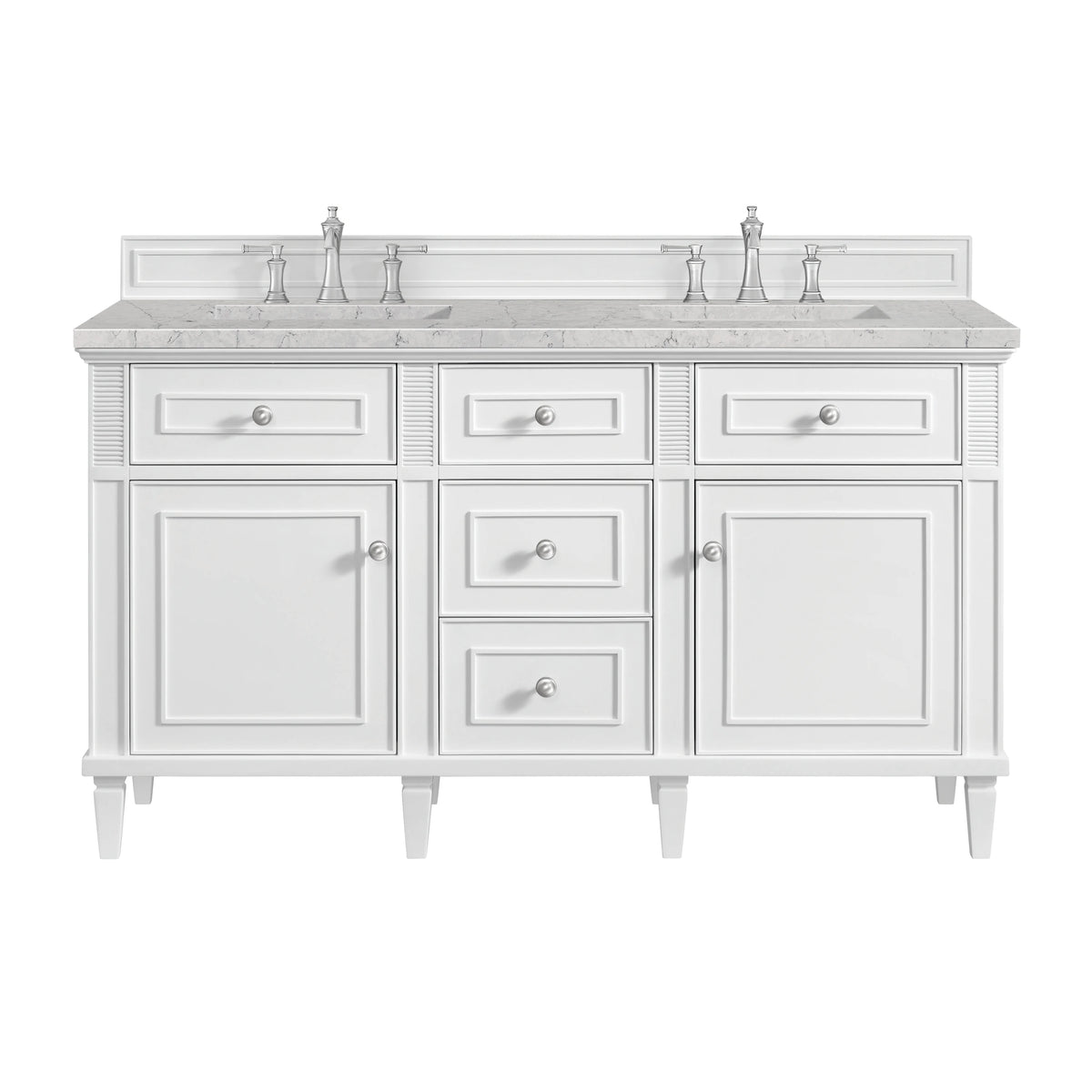 Lorelai 60" Double Vanity, Bright White w/ 3 CM Eternal Jasmine Pearl Silestone Top w/FreePower Wireless Charger