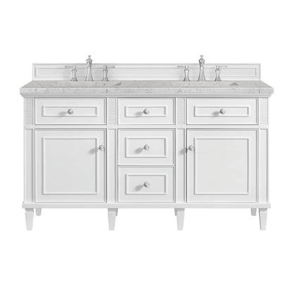 Lorelai 60" Double Vanity, Bright White w/ 3 CM Eternal Jasmine Pearl Silestone Top w/FreePower Wireless Charger