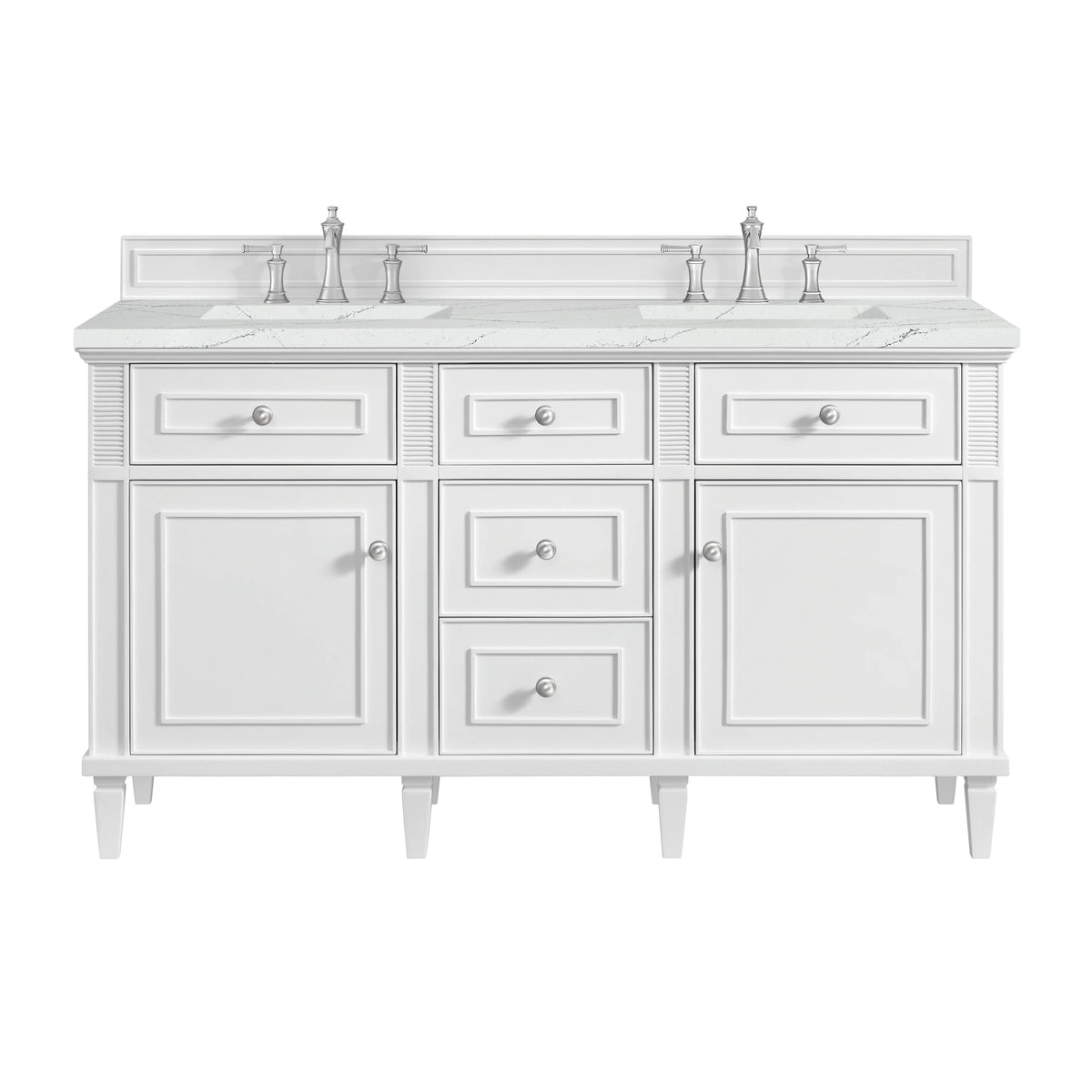 Lorelai 60" Double Vanity, Bright White w/ 3 CM Ethereal Noctis Silestone Top w/FreePower Wireless Charger