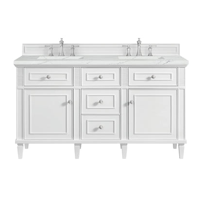 Lorelai 60" Double Vanity, Bright White w/ 3 CM Ethereal Noctis Silestone Top w/FreePower Wireless Charger