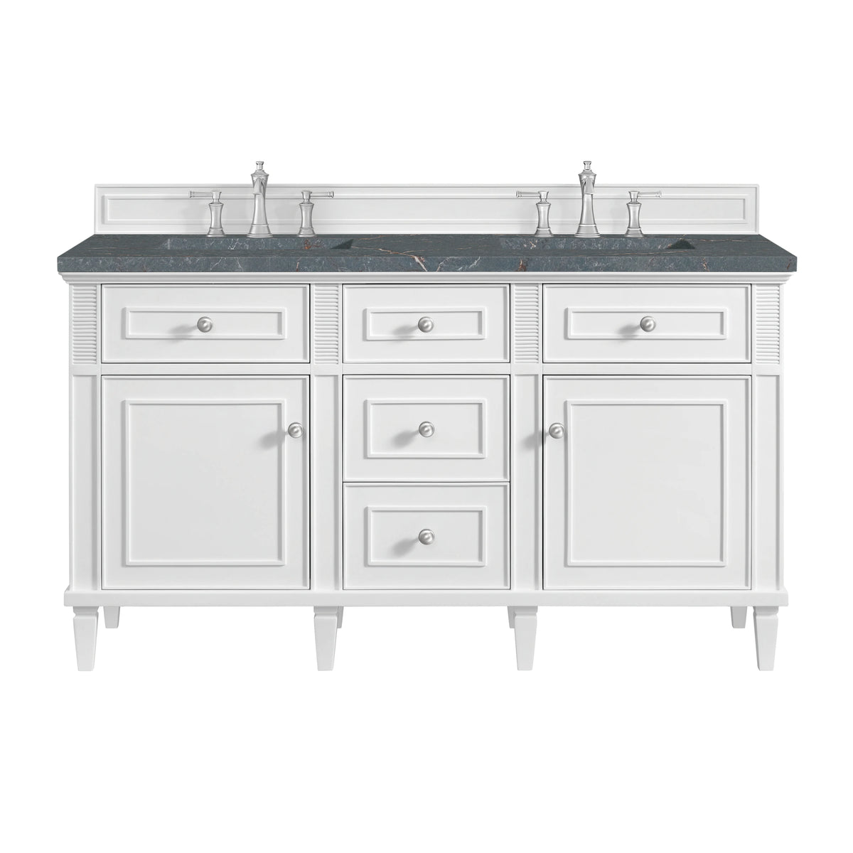 Lorelai 60" Double Vanity, Bright White w/ 3 CM Parisien Bleu Silestone Top w/FreePower Wireless Charger
