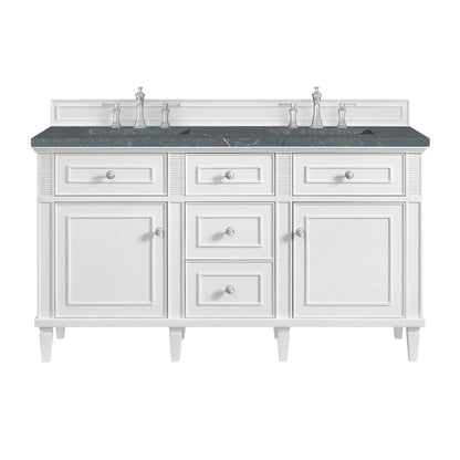 Lorelai 60" Double Vanity, Bright White w/ 3 CM Parisien Bleu Silestone Top w/FreePower Wireless Charger