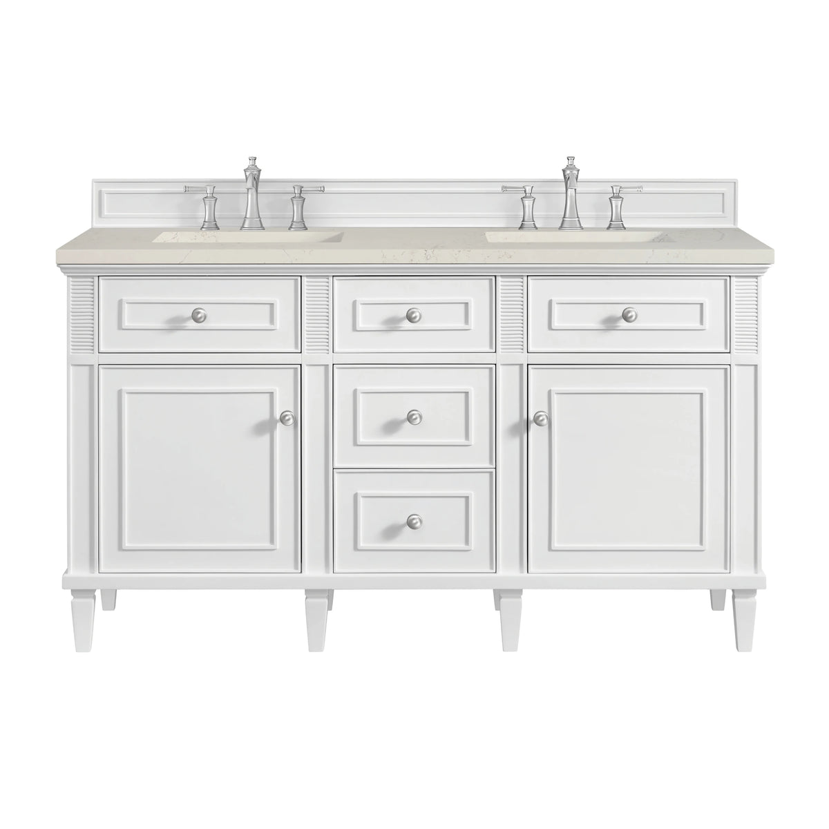 Lorelai 60" Double Vanity, Bright White, w/ 3 CM Siberian Silestone Top w/FreePower Wireless Charger