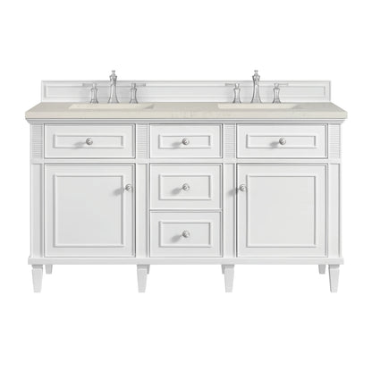 Lorelai 60" Double Vanity, Bright White, w/ 3 CM Siberian Silestone Top w/FreePower Wireless Charger