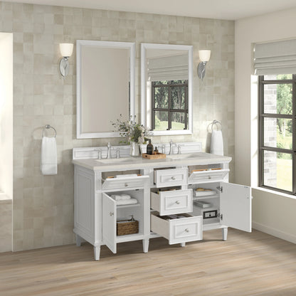 Lorelai 60" Double Vanity, Bright White, w/ 3 CM Siberian Silestone Top w/FreePower Wireless Charger, view 8