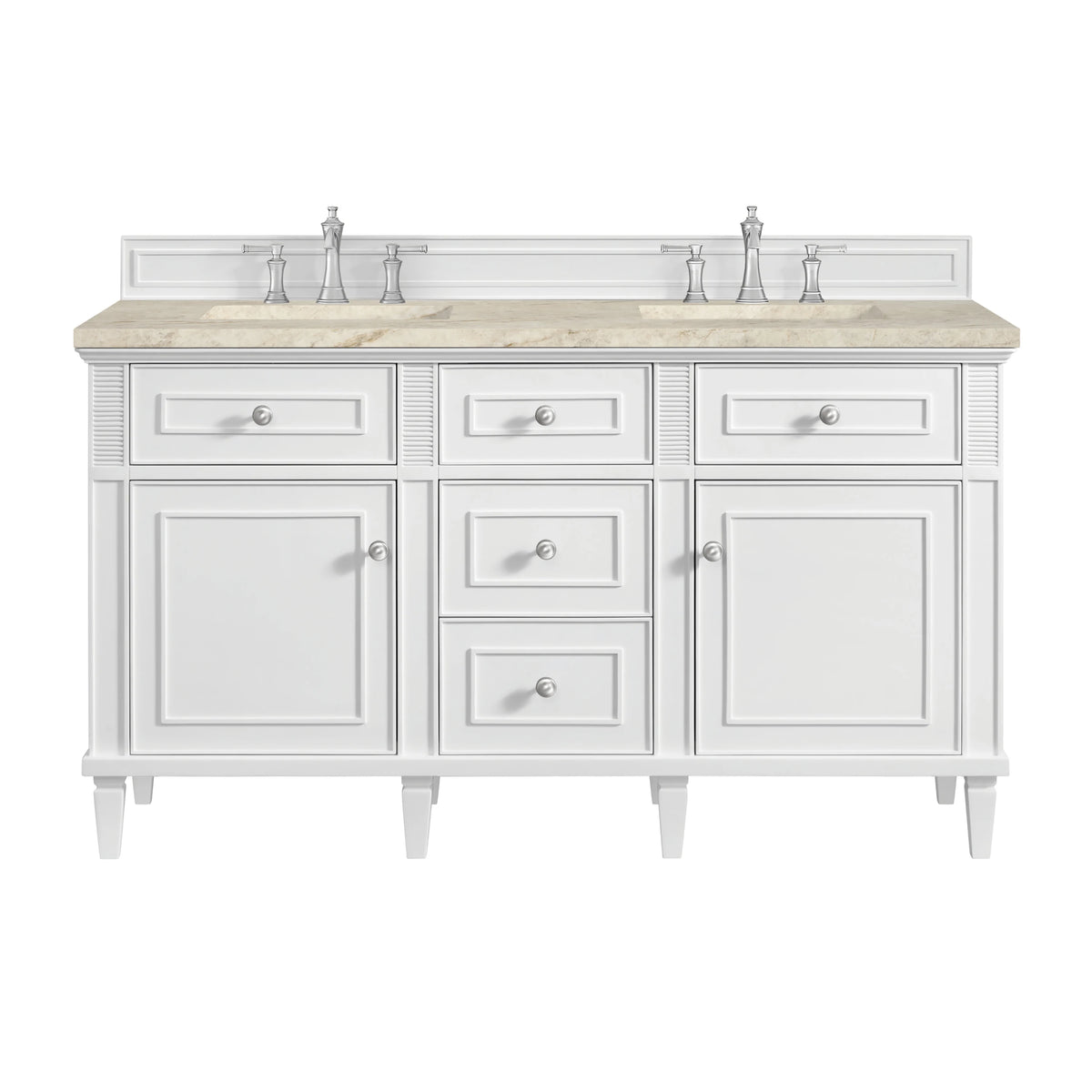 Lorelai 60" Double Vanity, Bright White, w/ 3 CM Tajnar Eclos Top w/FreePower Wireless Charger