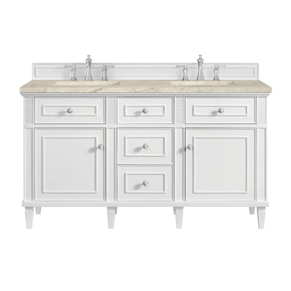 Lorelai 60" Double Vanity, Bright White, w/ 3 CM Tajnar Eclos Top w/FreePower Wireless Charger