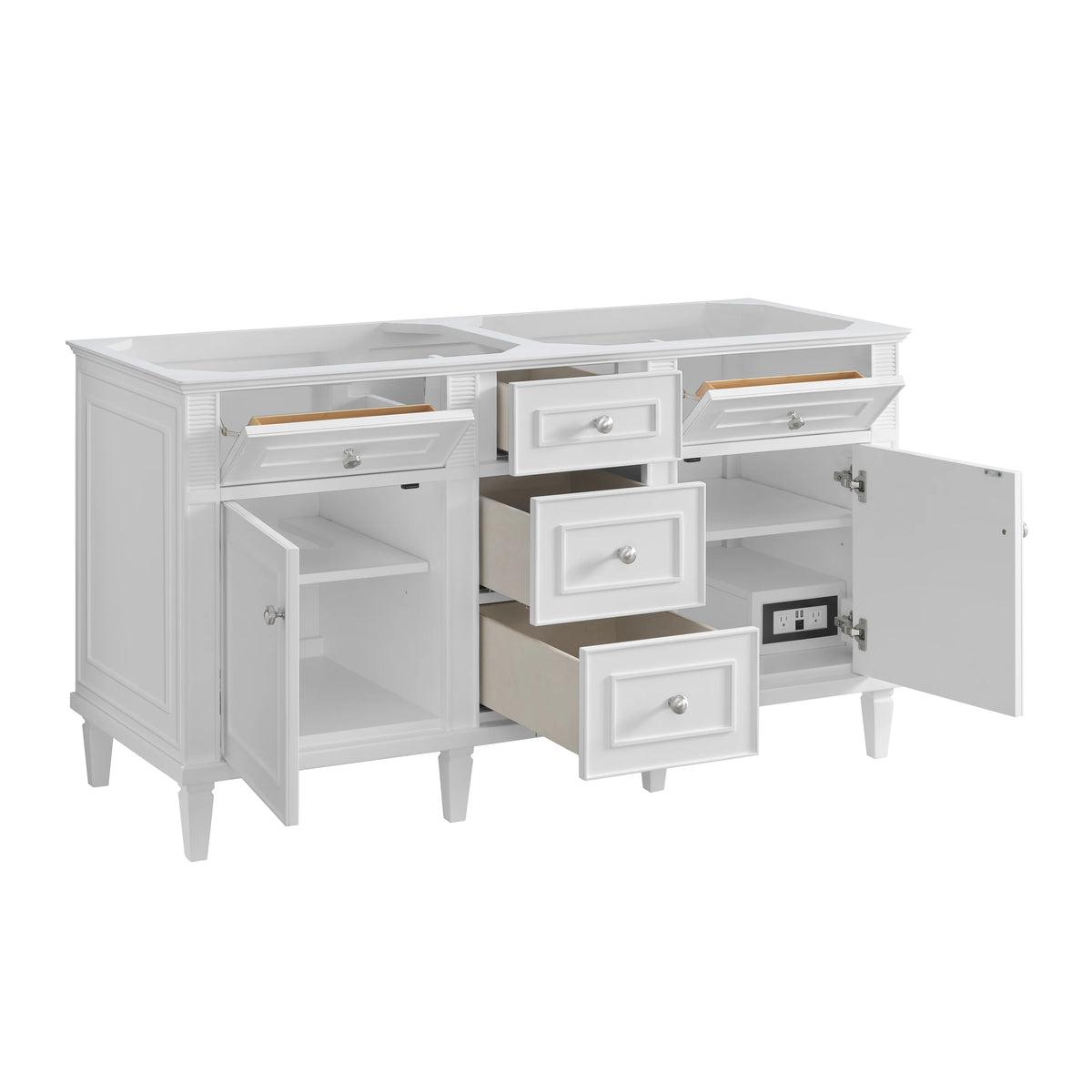 Lorelai 60" Double Vanity, Bright White, w/ 3 CM Tajnar Eclos Top w/FreePower Wireless Charger, view 11