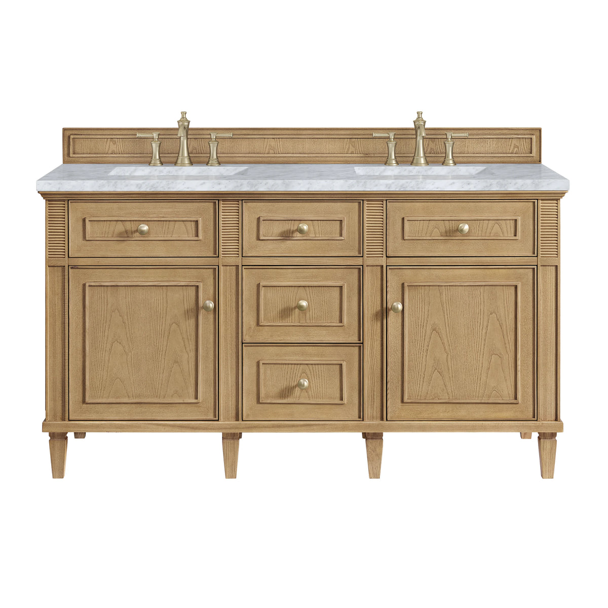 Lorelai 60" Double Vanity, Light Natural Oak w/ 3 CM Carrara White Marble Top