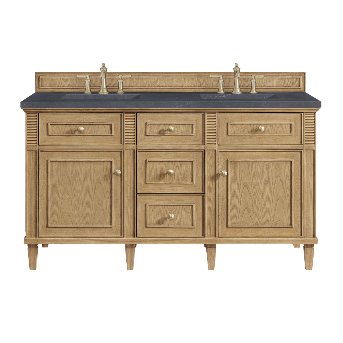 Lorelai 60" Double Vanity, Light Natural Oak w/ 3 CM Charcoal Soapstone Silestone Top