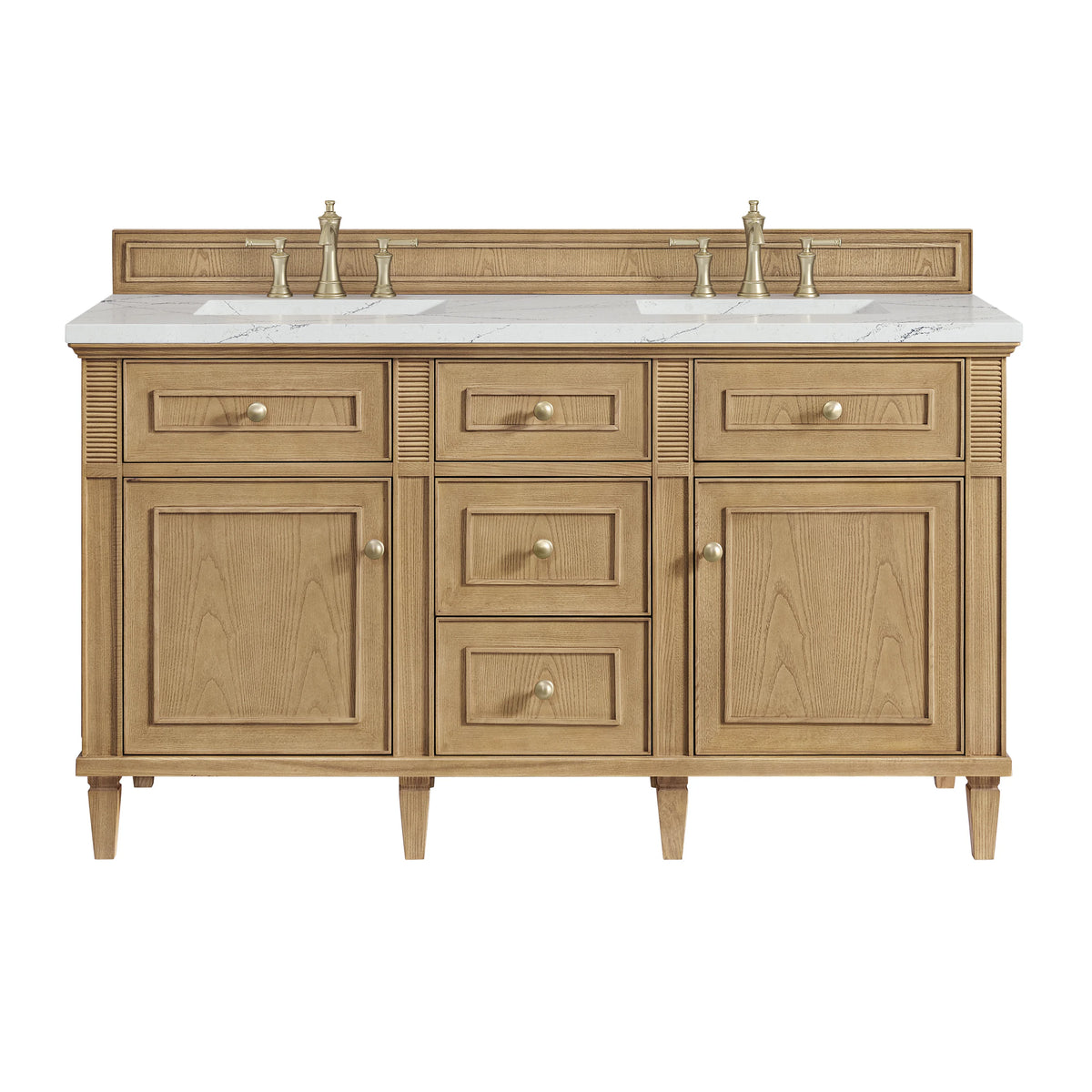 Lorelai 60" Double Vanity, Light Natural Oak w/ 3 CM Ethereal Noctis Silestone Top