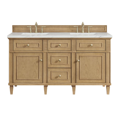 Lorelai 60" Double Vanity, Light Natural Oak w/ 3 CM Ethereal Noctis Silestone Top