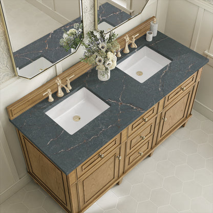 Lorelai 60" Double Vanity, Light Natural Oak w/ 3 CM Parisien Bleu Silestone Top, view 7