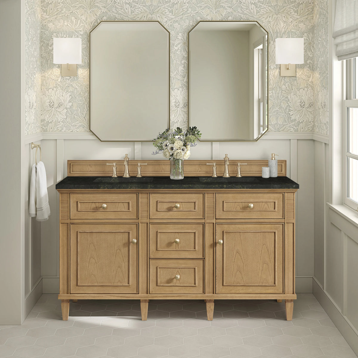 Lorelai 60" Double Vanity, Light Natural Oak, w/ 3 CM Phantome Eclos Top, view 3