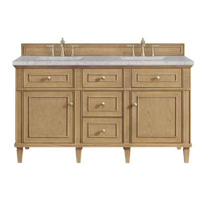 Lorelai 60" Double Vanity, Light Natural Oak w/ 3 CM Eternal Jasmine Pearl Silestone Top w/FreePower Wireless Charger