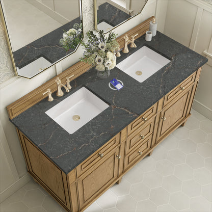 Lorelai 60" Double Vanity, Light Natural Oak w/ 3 CM Parisien Bleu Silestone Top w/FreePower Wireless Charger, view 10