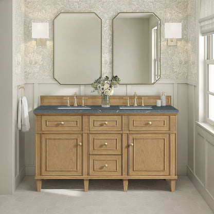 Lorelai 60" Double Vanity, Light Natural Oak w/ 3 CM Parisien Bleu Silestone Top w/FreePower Wireless Charger, view 6