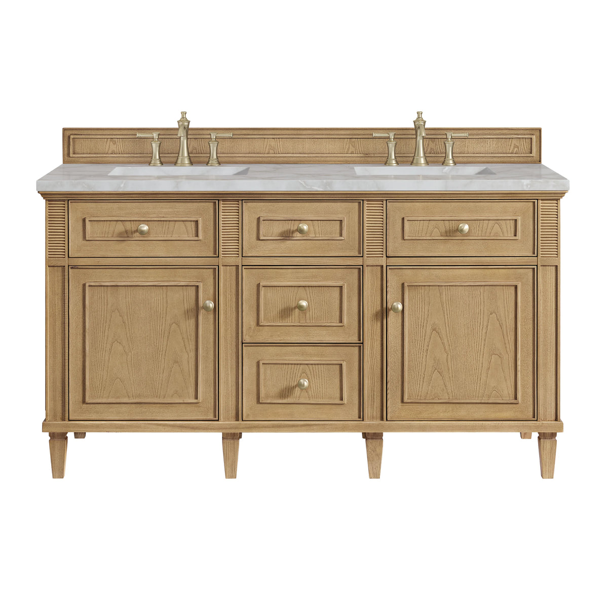 Lorelai 60" Double Vanity, Light Natural Oak w/ 3 CM Victorian Silver Silestone Top w/FreePower Wireless Charger